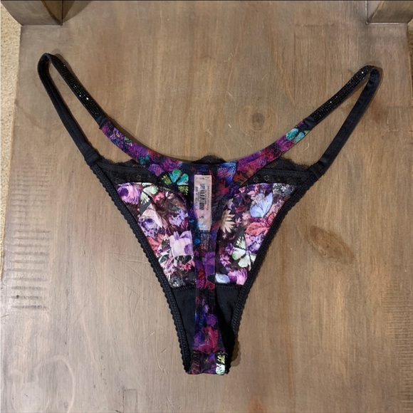 NWT Victoria’s Secret Shine Strap Thong Panty Floral Large - Picture 4 of 7